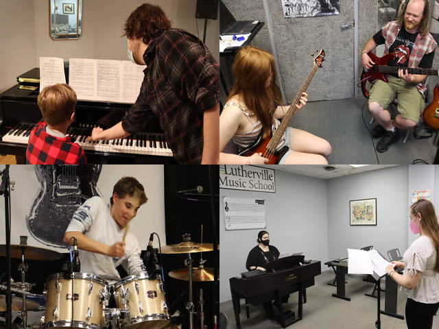 Multiple photos of students practicing with their teachers.