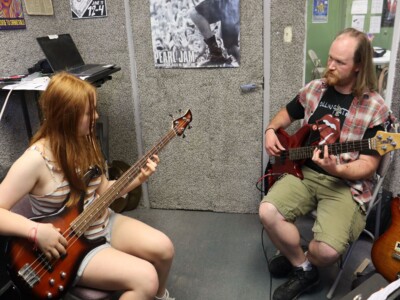 Bass Bass student learning during a private music lesson at Lutherville Music School